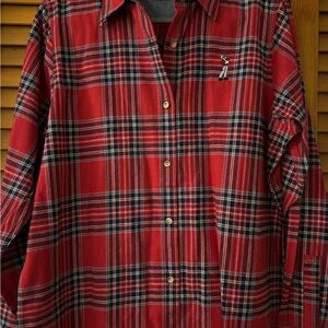 Red Button Down Flannel Shirt with Plaid Pattern and Soft Fabric
